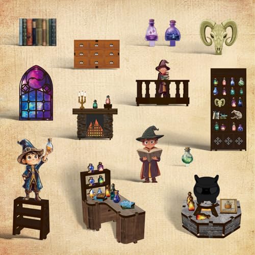 Book Nook Kit - DIY Miniature Dolls House Kit with Furniture and LED Light, 3D Puzzle Wooden Art Bookends, Model Kits for for Adults and Teens (Potion Master) - style: Potion Master