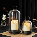 5"&4" Metal Candle Holder with Handmade Glass Dome in Brass & 2 Timer Candles, Set of 2 Versatile Hurricane Glass Candle Holders for Pillar Candles & Plants - color: Black