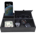 Zcaukya Men's Valet Tray, Jewelry Box Nightstand Organizer with 5 Compartments for Phone Keys Wallet Watch Glasses, Faux Leather Dresser Entryway Catchall Holder for Father's Day Gift (Black) - color: Black
