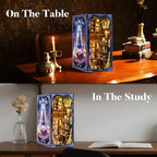 DIY Book Nook Kit for Adults, 3D Wooden Puzzle Bookshelf Insert Decor with LED Light & Stickers, Dust Cover,Miniature House Craft Gifts for Family,Friends and Book Lovers（Magic Potion House） - style: Magic Potion House