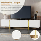 ON-TREND Luxury Fluted TV Stand for TVs Up to 80'', Modern Entertainment Center with Storage Cabinets & Drawers, Smooth Media Console with Golden Wood Grain Legs for Living Room, White - color: White4