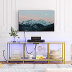 HOOBRO TV Stand with LED Lights and Power Outlets for TVs up to 65", Modern 55 Inch Tempered Glass TV Console Table with Open Shelves, Media Entertainment Center for Living Room, Gold GD145UDS01 - size: 55 Inch