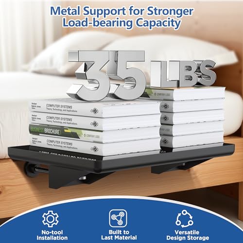Loft Shelf for Bunk Bed,Dorm Bed Shelf, Clip on Bed Side Table Tray Organizer for Dorm Bed, College Dorm Room Essentials for Girls/Guys, Bedside Tray with Cable Management, Back to School - color: Black