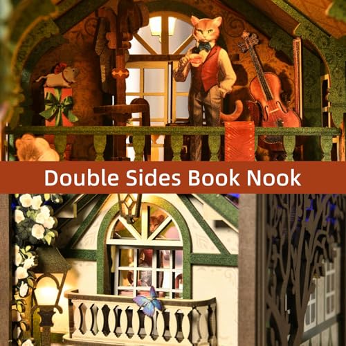 TOYQI Book Nook Kit, DIY Miniature Dollhouse Kit for Adults and Teens, Booknook Tiny House Kit Bookshelf Decoration 3D Wooden Puzzle Bookend - style: Cat Affairs Bureau