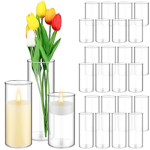 Zopeal 24 Pcs Cylinder Glass Vases Bulk 6" 8" 10" Clear Glass Cylinder Vases for Flowers, Floating Candles, Wedding Table Centerpieces, Party Home Decor(6, 8, 10 Inch)