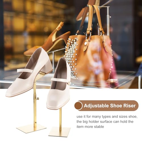 uxcell Shoe Display Stand 2 Pack Adjustable Height High Heel Shoe Risers Metal Shoe Rack Holder for Home Retail Store Supplies - Gold - color: Gold