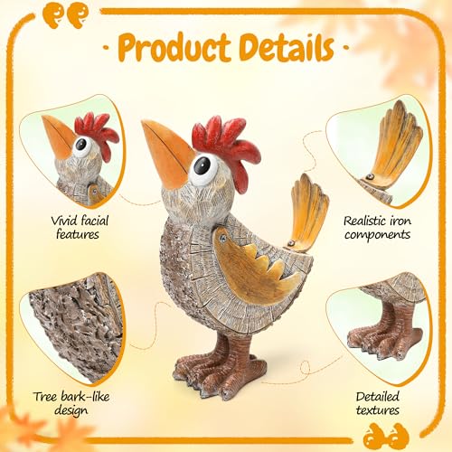 Outdoor Whimsical Rooster Statue Resin Chicken Art Sculpture Garden Rooster Figurine Decoration, Rustic Roosters Decor, Animal Ornament for Yard, Lawn, Home, Office, Garden Gifts