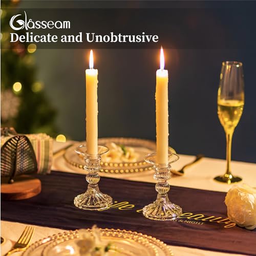 Glasseam Candle Drip Protectors for Candle Stick Candle Holder, Clear Glass Bobeches for Candlesticks Set of 12, Round Wax Catchers for Candles, Taper Candle Holders for Table Centerpiece Wedding - color: Clear, size: Flat-12pcs