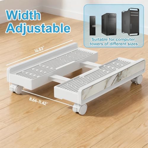Adjustable Mobile Computer Tower Stand, Ventilated CPU Stand with Locking Caster Wheels, Fits Most Computer Towers, Under Desk Floor PC Cart, Universal PC Holder for Office, Students & Gamers (White) - color: White