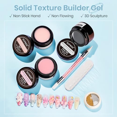 Sculpting Gel for 3D Nail Art Gel Non Stick Hand Solid Builder Hard Gels for Extension Carving Sculpting Beauty Nail Charms for Beginner and Salon DIY - color: Clear&Pink&Nude