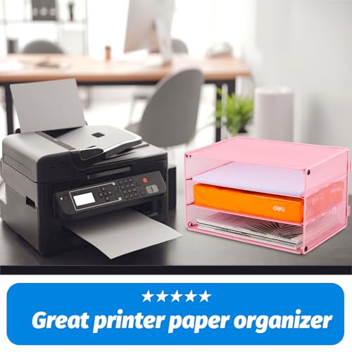 EASEPRES Paper Organizer Tray, 3 Tier Mesh Desk File Organizer Letter Sorter Holder for Home Office, Pink - color: 3 Tier Pink