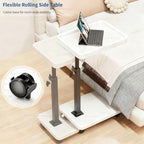 C Table End Table Adjustable Height, 360°Swivel TV Tray Table for Small Spaces, Side Tables with Wheels for Living Room and Bedroom, Bed (White) - color: White-height Adjustable