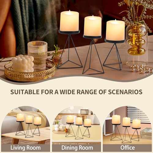 3 PCS Geometric Candle Holders for Pillar Candles Black Metal Pillar Candle Holder Vintage Candle Stands Table Centerpiece for Wedding Christmas Home Decoration - color: Black