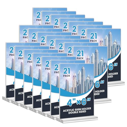 Acrylic Sign Holder 4x6, 21 Pack Clear Table Menu Vertical Double Sided Display, Plastic Menu Stand Paper Holder Suitable for Restaurants Office Store Show Fair - color: Vertical 21 Pack 4x6