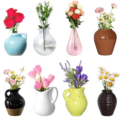 Cute Mini Ceramic Vase Magnets for Fridge, Funny Small Plant Magnets, Tiny 3D Plant Vase for Refrigerator Decoration Kitchen Locker Kitchen Office (8 Pack) - color: 8 Pack