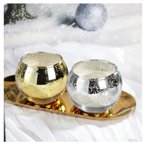 Glass Candle Holder with Golden Color Stainless Steel Tray Set, Glass Tea Light Candle Holder for Table Centerpiece, Candle Dish Coffee Table Decor Festival Home Decorations Jewelry Make Up Organizer