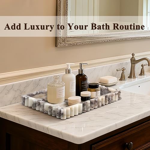 YMXYJM Natural Marble Tray for Bathroom, Real Stone Decorative Vanity Tray with Fluted Edge, Large Marble Serving Storage Tray for Kitchen Counter, Dresser, Home Decor, 11.8" x 8", Calacatta Viola - color: Calacatta Viola Purple