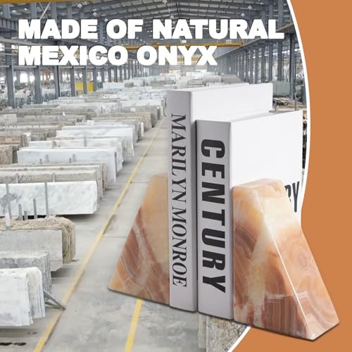 Marble Bookend for Heavy Books, Decorative Bookends for Shelves, Durable and Heavy-Duty Book End for Hardback Book & CDS, Unique Stopper & Holder, Mexico Onyx, Set of 2 - color: Mexico-onyx