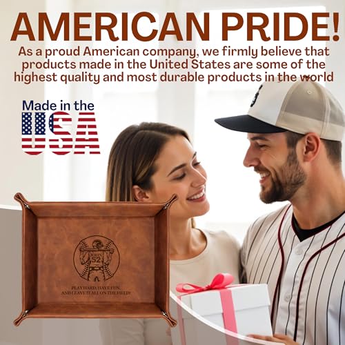 Personalized Baseball Leather Valet Tray with Engraved Name – Custom Nightstand Organizer for Men, Perfect Dad Birthday Gift Idea for Husband, Boyfriend or Father’s Day - style: Baseball
