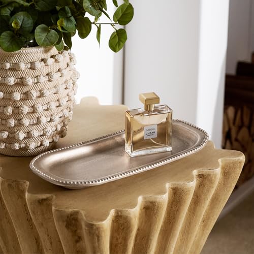 Wooden Decorative Tray, 13.9×5.9" Oval Distressed Boho Coffee Table Tray Decor, Kitchen Dining Table Trays Farmhouse Home Decor, Wood Beaded Rustic Trays for Living Room, Bathroom (Golden Brown)