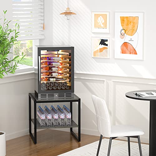Homieasy End Table, 20 Inch Square End Table, Mini Fridge Stand with 2-Tier Storage Shelves, Industrial Wood Side Table Small Table Stand for Living Room, Bedroom, Office, Black Oak - color: Black Oak