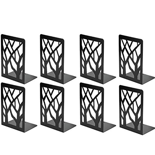 MaxGear Book Ends Tree Design Modern Bookends for Shelves, Non-Skid Bookend, Heavy Duty Metal Book Stopper for Books/CDs, Decorative Book Shelf for Home, 7 x 4.7 x 3.5”, Black (4 Pair/8 Pieces, Large) - size: 4 Pairs