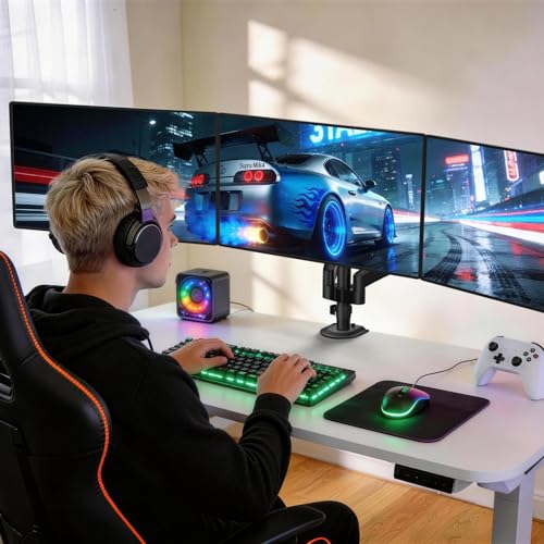 WALI Triple Monitor Mount, 3 Monitor Desk Mount for Screens 13-33 Inch, Multiple Monitors Stand with Tilt, Swivel, Rotation, Mounting Holes 75/100 mm, Black - size: 13"-33", style: Triple Arms