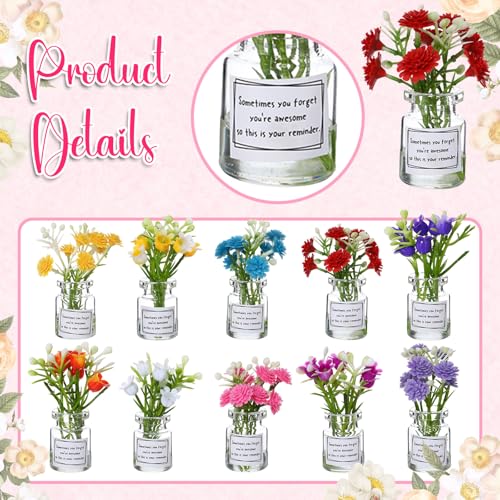 Xuhal 40 Sets Mothers Gift Set for Women Positive Mini Bud Vase with Flowers Positive Cards Motivational Office Desk Decor Gift for Mother Women Teacher Volunteer Employee Nurse Wedding