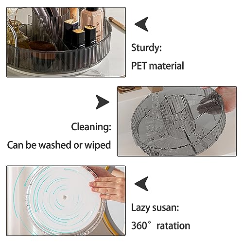 shuang qing Rotating Makeup Organizer for Vanity, High-Capacity Skincare Clear Make Up Storage Perfume Organizers Cosmetic Dresser Organizer Countertop 360 Spinning (Gray, New-2 Tier) - color: Gray, size: New-2 Tier