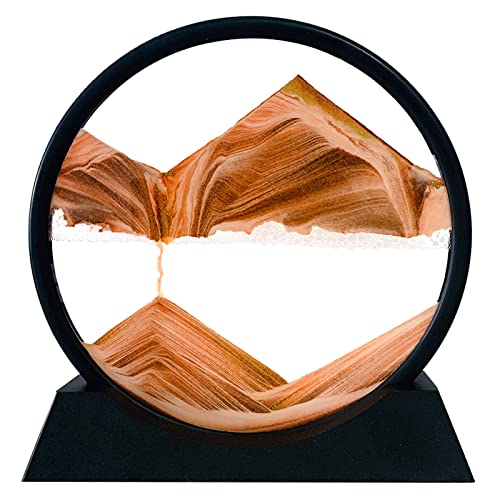 HYUGF Moving Sand Art Picture Decor, 3D Deep Sea Sandscape Liquid Motion, Round Glass Frame Display Flowing Sand Relaxing Gift for Kids Adults Home Office Work Desktop Decoration Toy (Gold, 7") - color: Gold, size: 7 inches