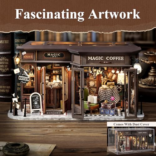 Fsolis DIY Miniature Dollhouse Kit for Adults - Tiny House Mini Scene 3D Puzzles Gifts for Women Teenagers Craft Lovers (Magic Coffee) - style: Magic Coffee