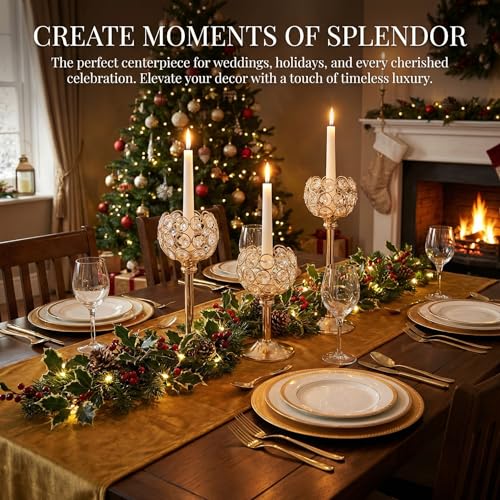 Crystal Candle Holders 2 Set of 6 - Gold Vintage Hollow Ball Candle Stand for Table Centerpiece, Crystal Metal Tealight Candlestick for Wedding, Dining Room Decor - color: Golden, size: 2 Sets(6 Pcs)