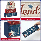 CroBlissful 4 Pcs 4th of July Decorations Patriotic Memorial Day Tabletop Decorations Red White Blue Table Centerpieces Sign for Office Tiered Tray Home Shelf 250th Anniversary(Independence Day Usa) - style: Independence Day Usa