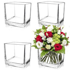 Set of 4 Square Glass Vases 5" x5" x 5", Clear Cube Flower Vases for Wedding Centerpieces, Candle Holders for Home Decor Party Events Ceremony
