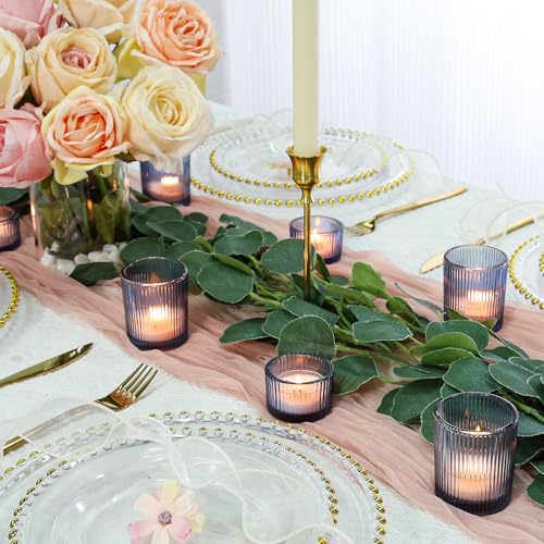 SUPMIND 24 Pcs Ribbed Votive Candle Holders, Dark Blue Glass Holders Bulk for Table Centerpiece, Tealight Holders Glass for Wedding Shower, Party and Home Decor - color: Dark Blue