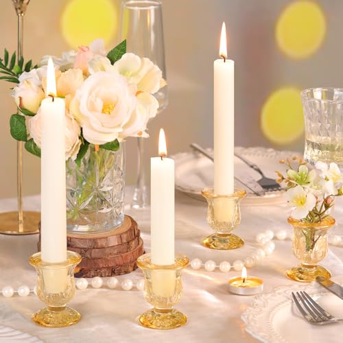 10pcs Gold Candlestick Holders, Glass Taper Candle Holders for Table Centerpiece Decor, Wedding, Birthday, Gift - color: Gold