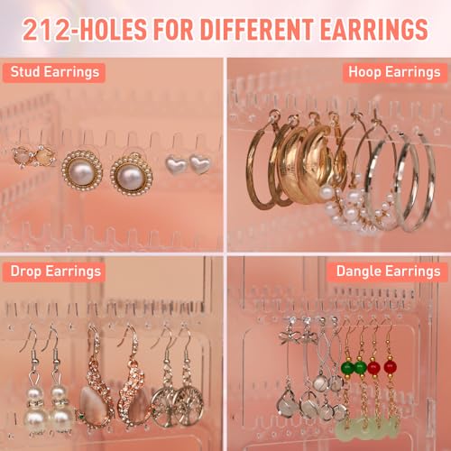 17Dec 360 Rotating Earring Holder Organizer Stand,5 Tiers Acrylic Jewelry Organizers and Storage,Stud Earring Organizers and Storage,212 Holes and 212 Grooves for Earrings Necklaces chain bracelet - color: 5-Tier,Black
