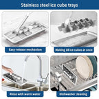 Stainless Steel Ice Cube Trays with Tweezers, Easy-Release Lever Handle, Durable Metal Ice Cube Trays for Freezer, Ideal for Whiskey, Cocktails & Drinks (1 Pack) - color: 18-Cube Ice Tray - Pack of 1