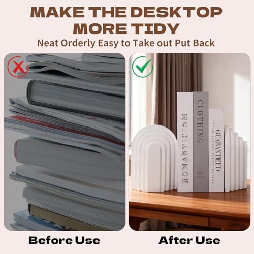 2 Pack Concrete Book Ends Layered Arch Design Book Stopper Holders for Aesthetic Decor Decorative Heavy Duty Bookends for Shelves Cookbooks Modern Home Desk Office
