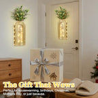 HOMECOR Hanging Wooden Vase Wall Decor - Brown Finish Boho & Modern Farmhouse Decor with Fairy Lights & Artificial Plants, Wall Art for Living Room, Bedroom, Bathroom Home Decor - style: Eucalyptus - Wall Decor