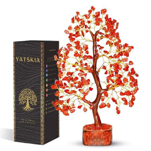 YATSKIA Red Jasper Crystals - Crystal Tree of Life - Gemstone Tree - Spiritual Items - Meditation Room Decor - Spiritual Decor - Reiki Gifts - Good Luck Charms - Metaphysical Gifts - color: Red Jasper (Golden Wire)