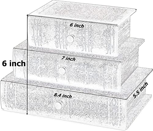 Bellaa 21093 Decorative Book Box with Drawers Hidden Storage Trinket Vintage Antique Flux Leather Wooden Boxes Organizer Retro Farmhouse Boho Home Decor 8 by 6 Inches - style: Country