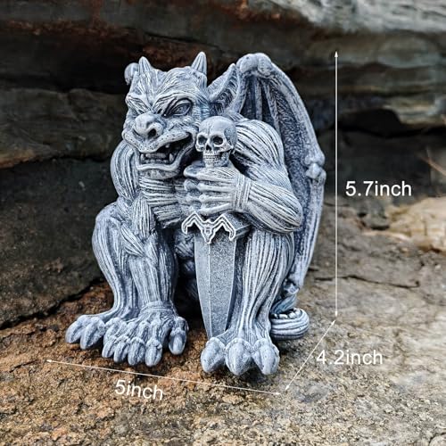 Gargoyle Sculpture Figurine,Gothic Stone Decor Statue,Indoor Patio Yard Lawn Porch Decor, Gothic Sculpture Ornament