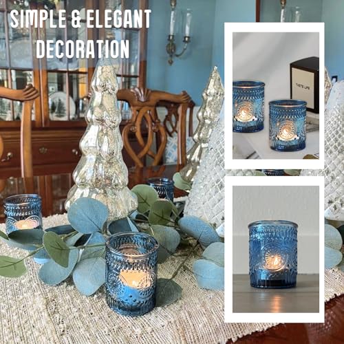 24 Pcs Blue Glass Votive Candle Holders, Tealight Candle Holders for Table Centerpieces, Vintage Candle Holder Bulk, Boho Wedding, Home, Bridal Shower, Birthday Party Table Decor (Blue) - color: Blue