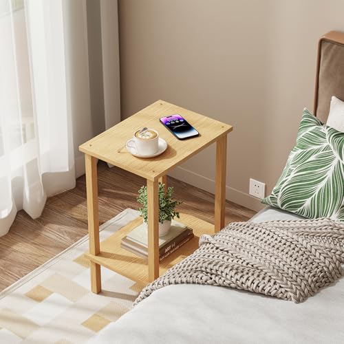 TUTOTAK End Table, Side Table, Nightstand, 2-Tier Storage Shelf, Sofa Side Table for Small Space, Living Room, Bed Room Natural TB01BN034 - color: Natural