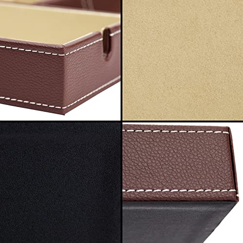 Juvale Rectangular Catchall Tray - 6-Compartment Nightstand Organizer - Polished Key Bowl - Portable Drawer Organizer - Brown Faux Leather - color: Brown