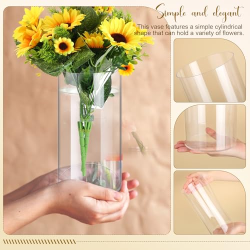 Qunclay 4 Pcs Acrylic Flower Vase Plastic Cylinder Vase for Centerpiece Decorative Clear Acrylic Cylinder Containers Break Resistant Round for Home Party Table Deco(5 x 10 Inch) - size: 5 x 10 Inch