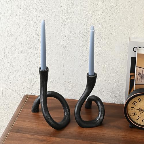 Black Cast Iron Taper Candle Holder, Candlestick Holder Decorative, Gift Tapered Candle Holders for Home Decoration, Bedroom, Dinning, Mantel, Kitchen, Party, Set of 2 - color: Black