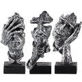 MOLIGOU 3Pcs Thinker Statue, No Hear No See No Speak Abstract Art Figurine, Sculpture Decor for Office, Desktop, Bookshelf (Silver)