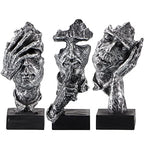 MOLIGOU 3Pcs Thinker Statue, No Hear No See No Speak Abstract Art Figurine, Sculpture Decor for Office, Desktop, Bookshelf (Silver)